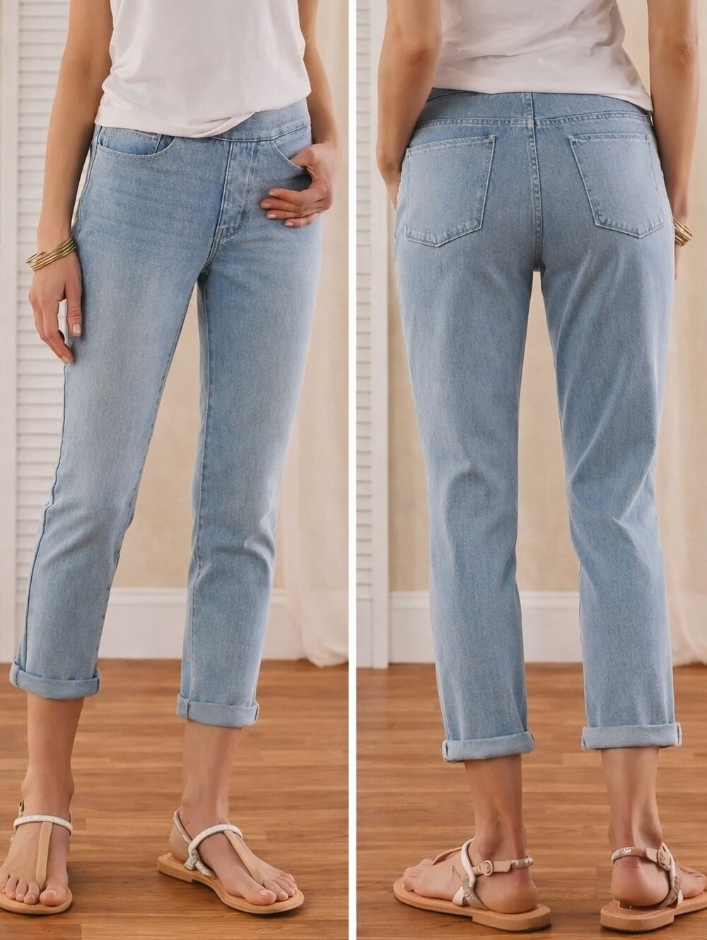 New Soft Surroundings The Ultimate Pull On Cropped Light Wash Jean Women’s Sz L